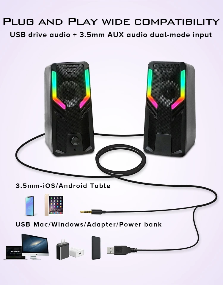 2 0 портативный проводной игровой USB-динамик настольный компьютерный динамик для дома и улицы мультимедийный