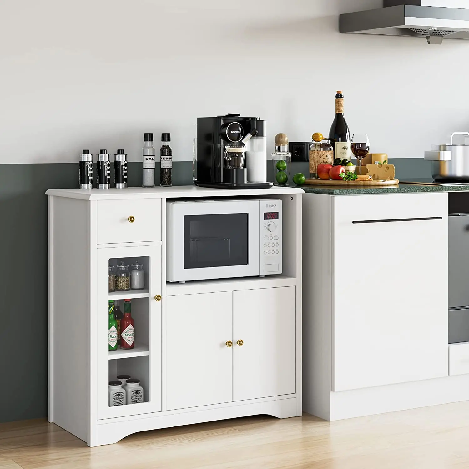 Kitchen Storage Hutch Sideboard  with Drawer and Doors Floor Standing Buffet Server Kitchen Cabinet for Dining Room