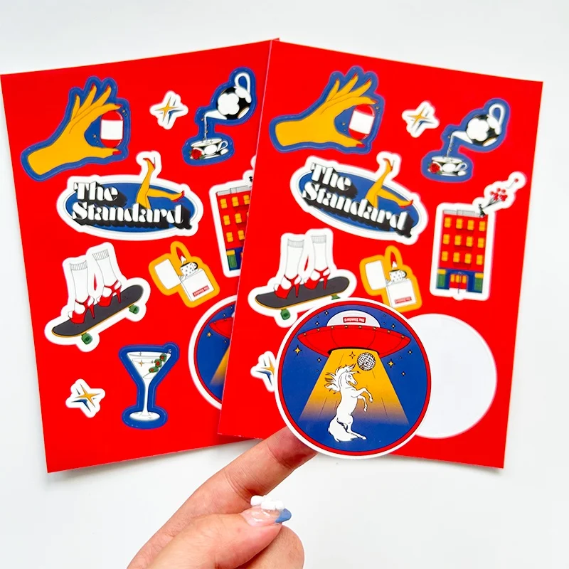 A4 A5 A6 Waterproof Vinyl Transparent Custom Kiss Cut Sticker Sheet Colorful Logo Kawaii Glitter Cartoon Kiss Cut Sticker Sheets