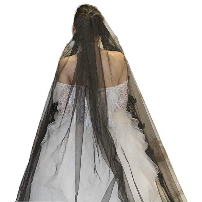 Фата Luweiya кружевная, Тюлевая длинная прозрачная, в готическом стиле, для свадьбы, Хэллоуина, аксессуар для невесты