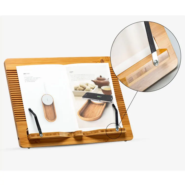 Portable reading rest tablet stand adjustable foldable bamboo book stand recipe cookbook holder