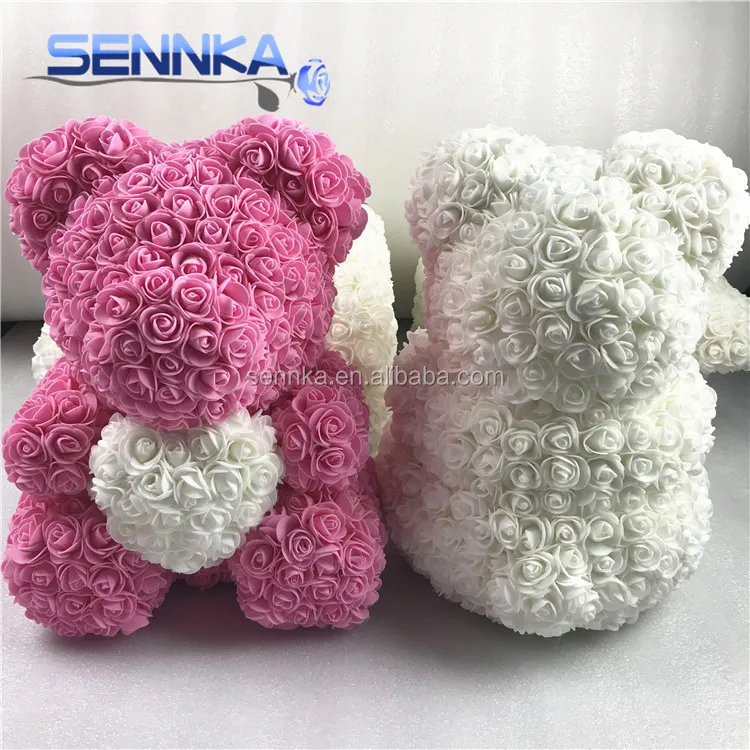 Wholesale 40 cm Valentine day gift artificial foam rose teddy bear with heart for lovers