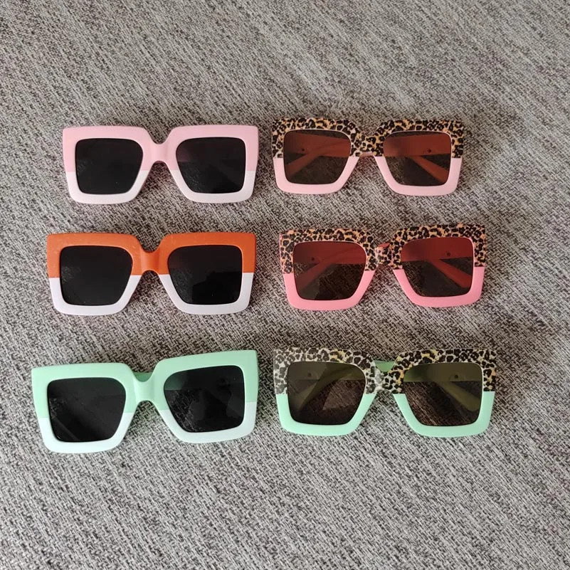 Oversize Kids Sunglasses Plastic Vintage Square Frame Leopard Sun Glasses For Boys And Girls Custom logo
