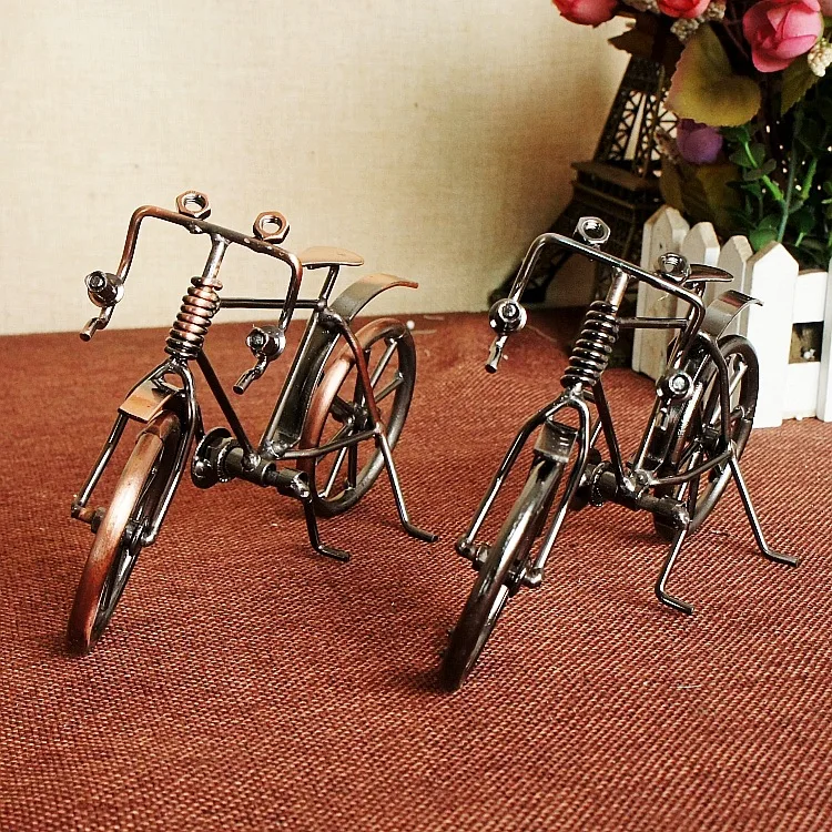 Vintage Iron Metal Craft Handmade Mini Bicycle Model Diecast Bike Toy for Home Decoration