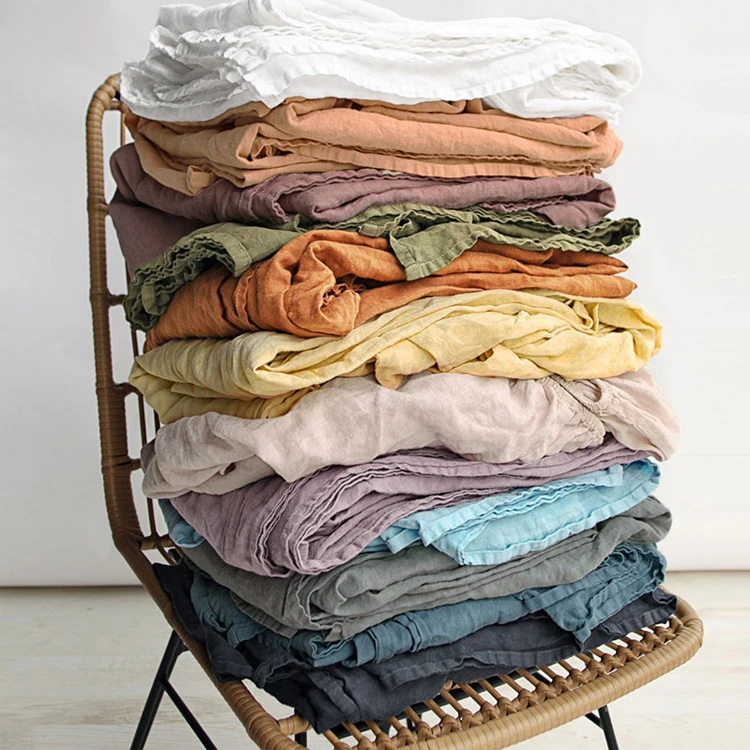 washed 100% Flax 50*54 Eco-friendly dyed Linen Bedding Fitted sheet Bottom sheet