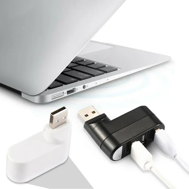 Mini 3 Port USB 2.0 Hub Rotating Splitter Adapter Hub For PC Laptop Mac Notebook