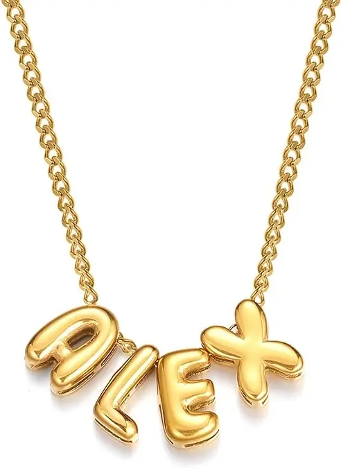 New 2024 Minimalist Tarnish Free Brass Jewelry Personalized Mini Bubble Name Ballon 3D Puff Letter Charm Necklaces Women