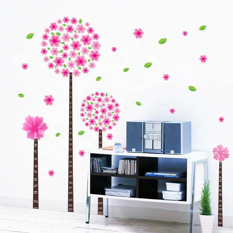 Special Price Big Pink Flower Removable PVC Decorative Flower wall Sticker for Home decor
