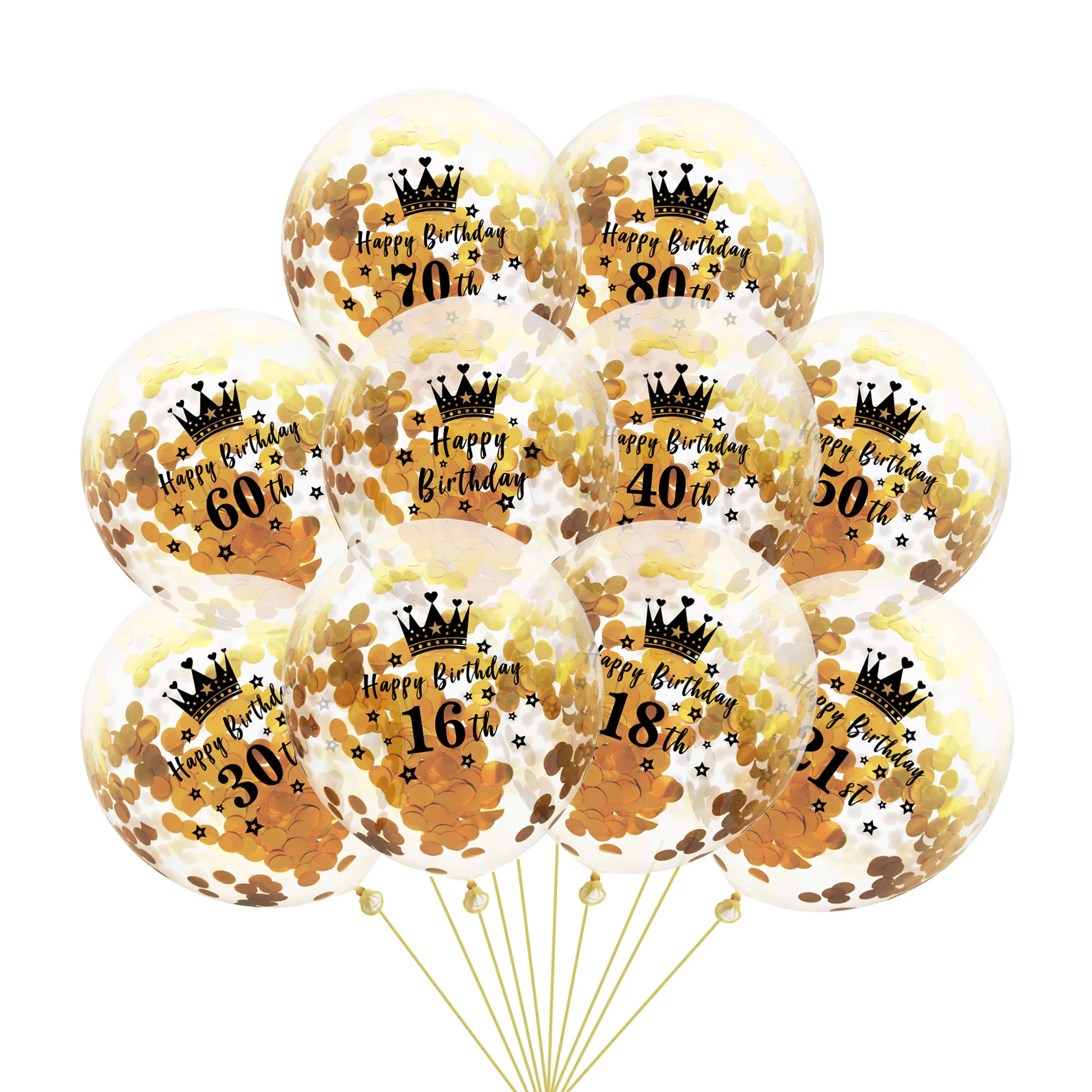 
Factory wholesale 12inch latex Confetti Ballon with 21th 30th 50th happy birthday crown for birthday party 