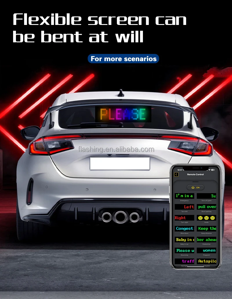 Newest EL Glow FlexLED With Remote Programmable Messages Scrolling LED Sign Display for Cars Digital Display