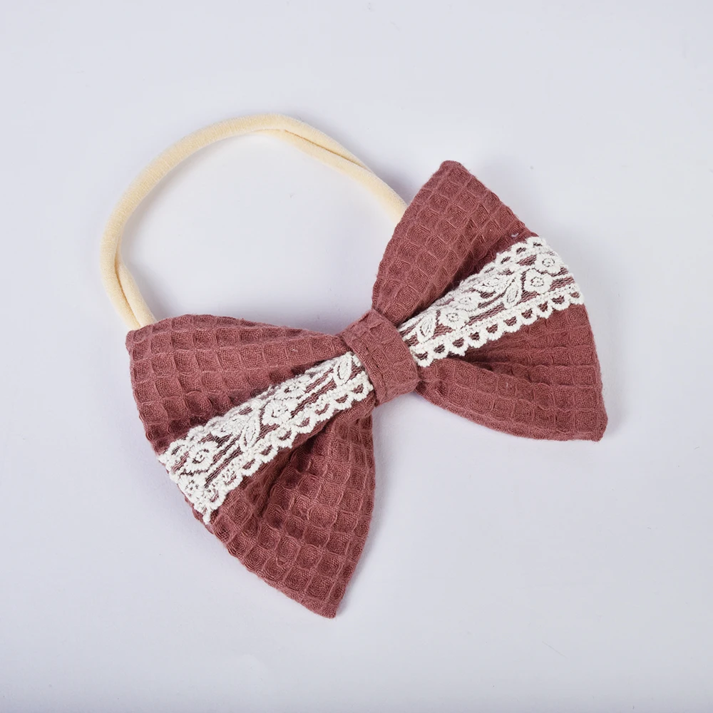 new product kids headwear hair accessories bow 100% cotton fabric with lace