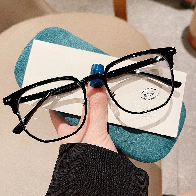 New TR90 Big Square Frame Myopia Glasses Frame Korean Version Rivet Irregular Plain Lens Women Blue Light Glasses