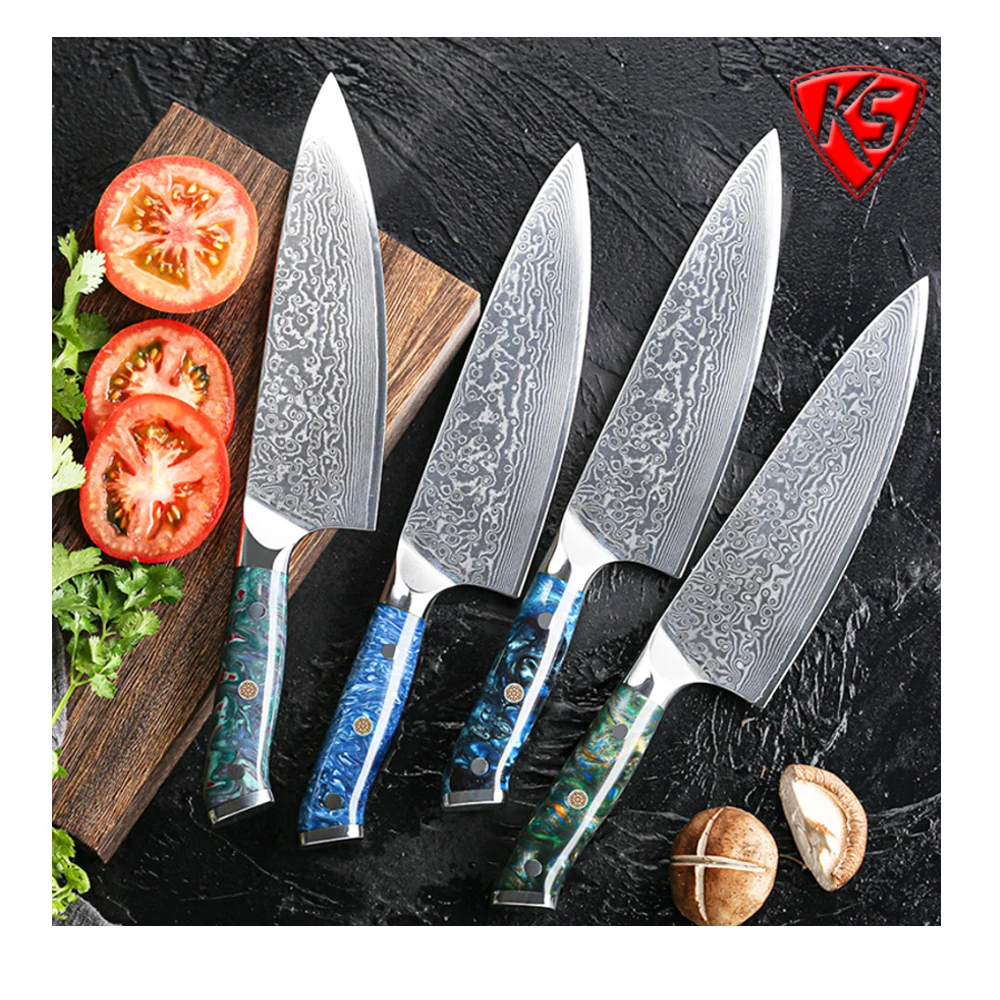 New Chef Knives 8inch kitchen knife with 67 layers damascus steel blade kitchen knife set with resin handle