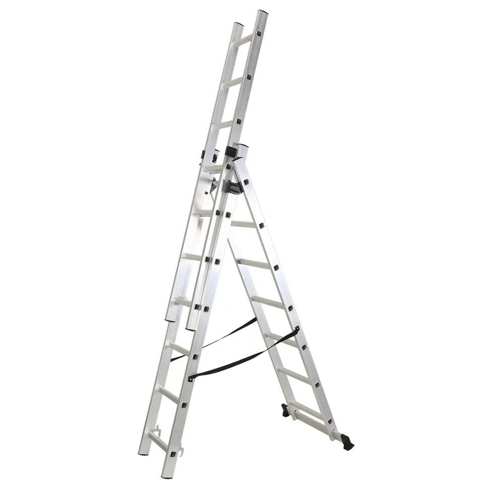 Multi purpose Triple Aluminum Extension Ladder 9.45m  3 Section 11 Step Ladder
