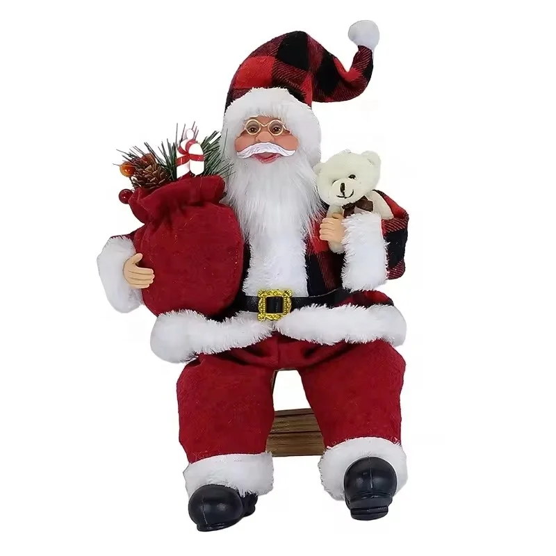 New Christmas Santa Claus Shrinks Decoration Unisex Garden Sitting Santa Claus with Sheep PP Cotton Filled for Holiday Gifts