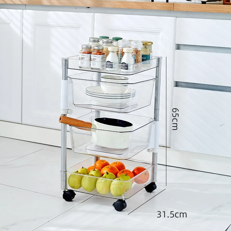 Hot-Selling Square Plastic Kitchen Vegetable and Fruit Storage Rack Rotatable 2/3/4/5/6 Tier Trolley