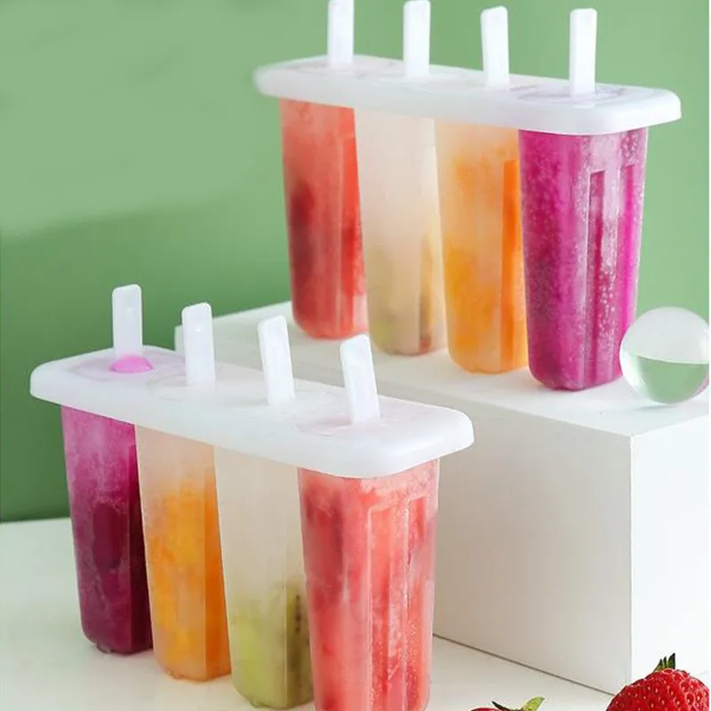 Safe Bpa Free Silicone 4 Cavities Plastic Ice Mold Cube Molds Creative Diy Popsicle Mold