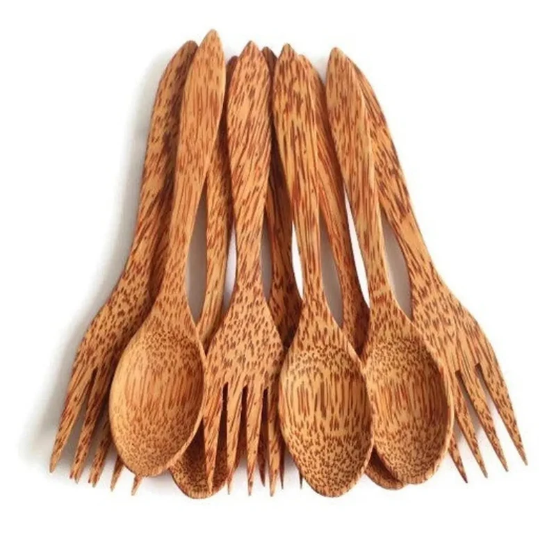 Wholesale Hot-selling Dark 100% Natural Eco-friendly Zero Waste Biodegradable Mini Coconut Wooden Fork Spoon