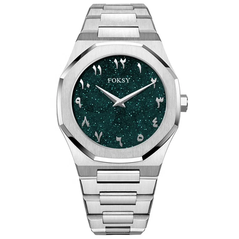 Hot Sale Stainless Steel Blue Black Dial Starry Star Dust Natural Stone Watch for Men