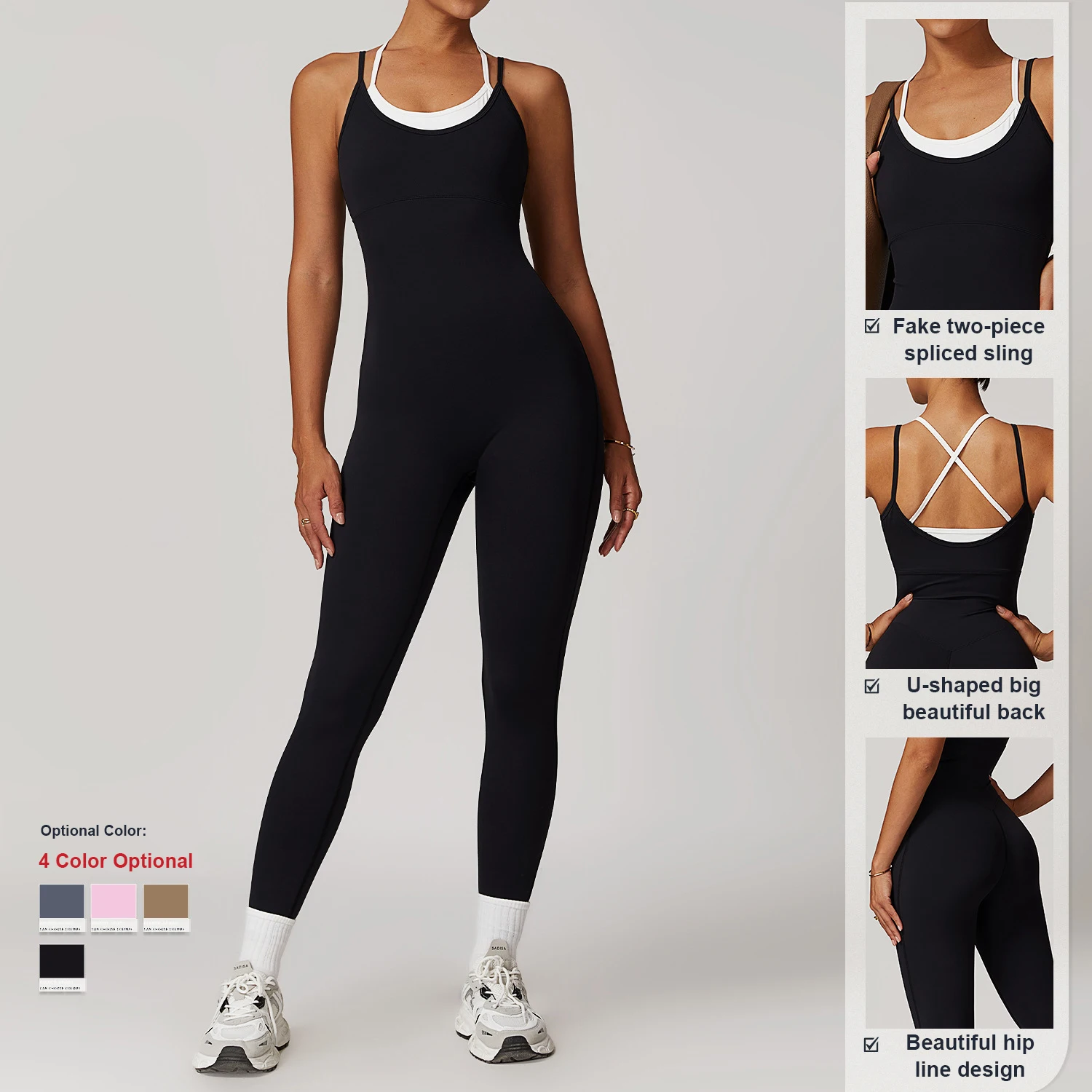 Wholesale Custom Logo Sportswear Sling Sports Bodysuit One Piece Yoga Suit Backless Outdoor Gym Fitness Jumpsuit For Women