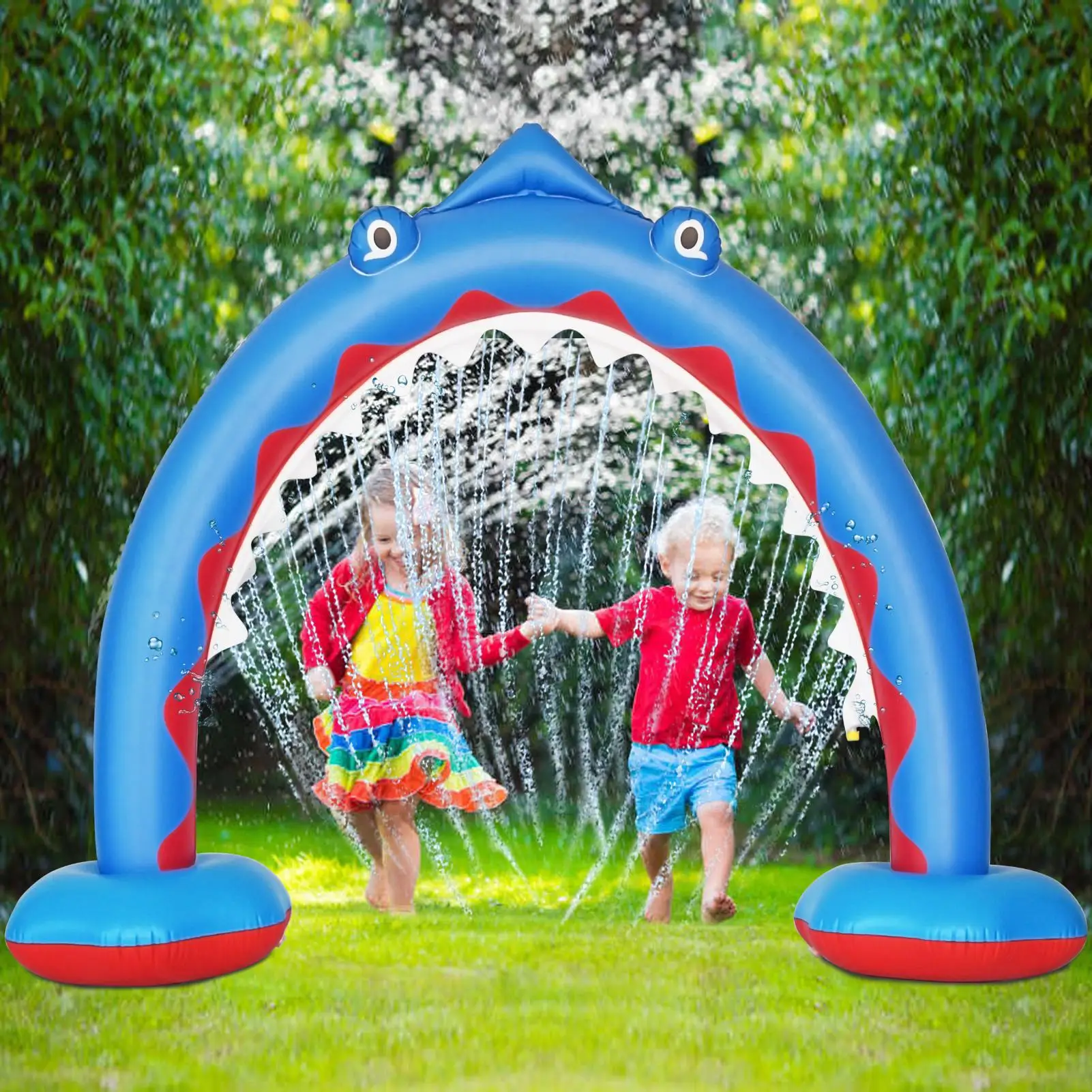 Outdoor PVC inflatable water play equipment shark arch sprinkler toy for child backyard water game