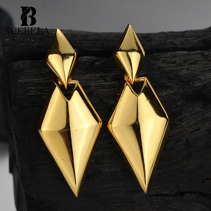 Minimalist 925 Sterling Silver Rhomboid Earrings Female Long Bright Surface Geometric Earrings For Girls