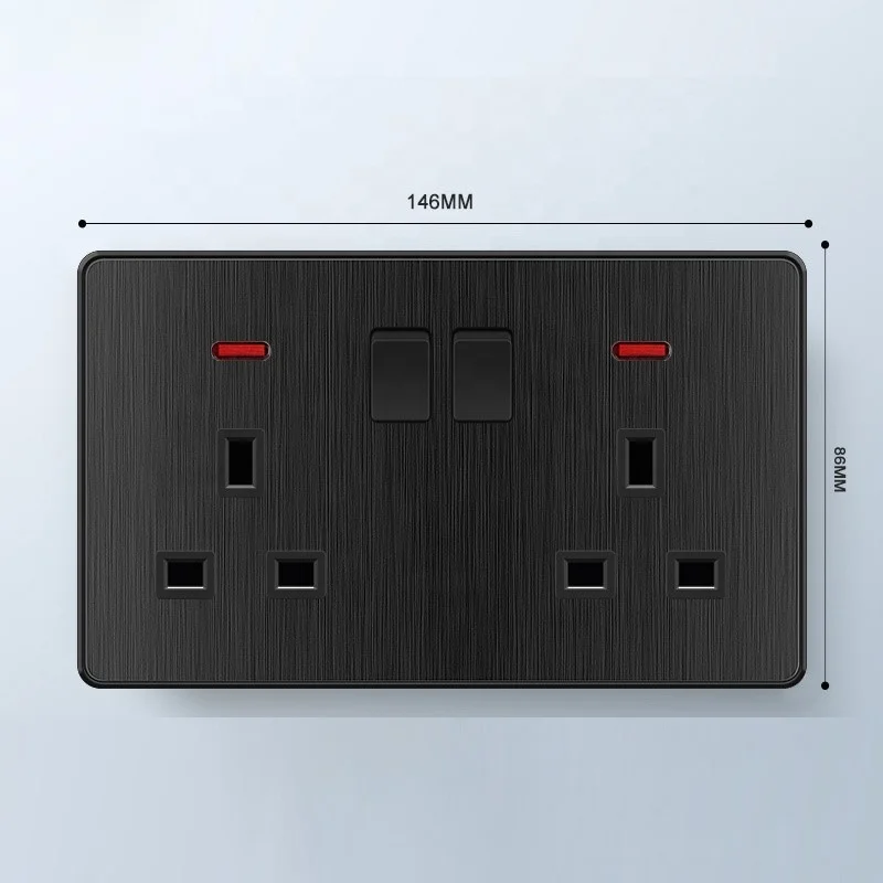 Fashion Brushed Black Light Wall Switch UK Africa Electrical Switches Socket 1Gang 2Way Dimmer Curtain Switch USB Socket