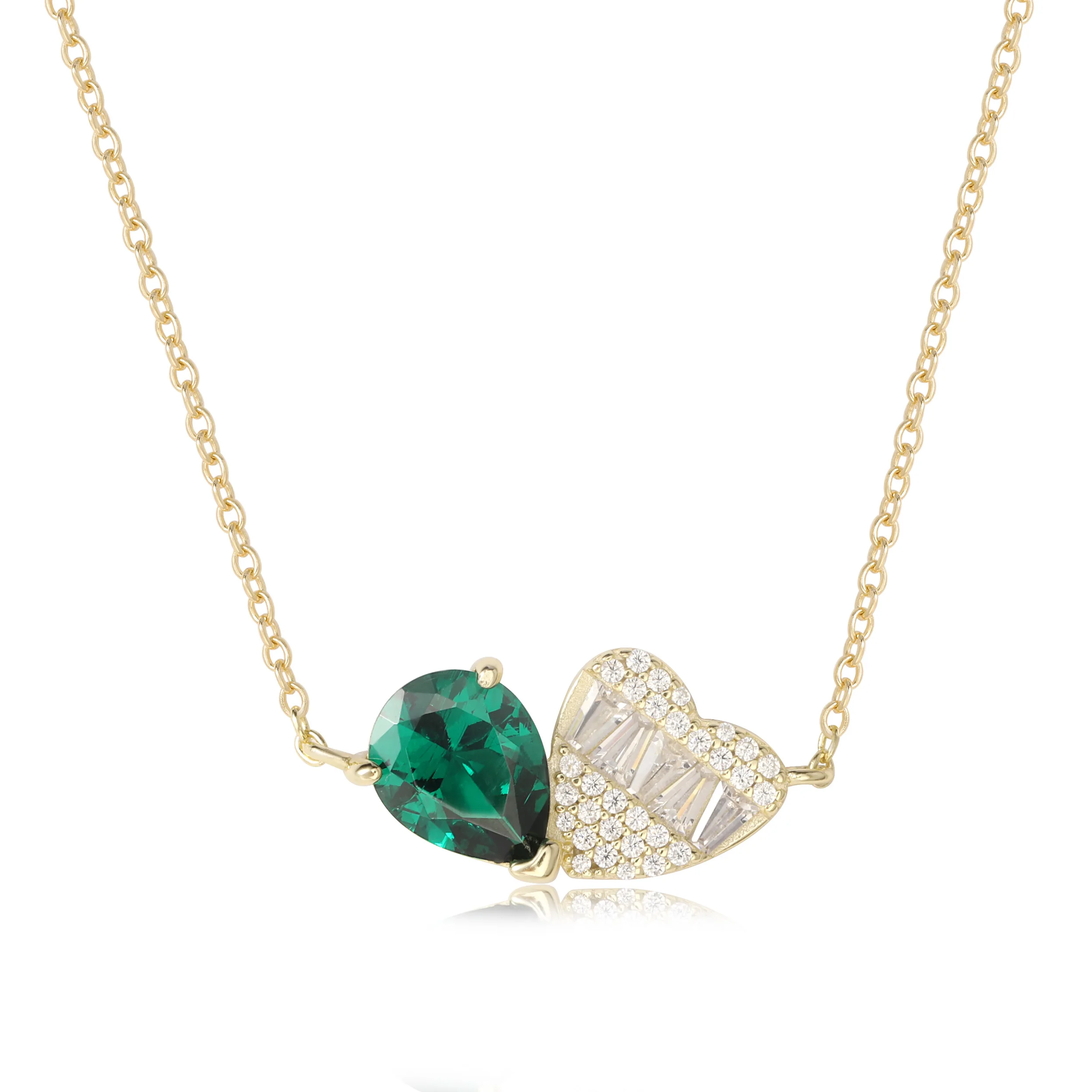 Wholesale custom cooper brass 14K yellow gold green charms jewelry Fashion emerald handmade necklace pendant for women