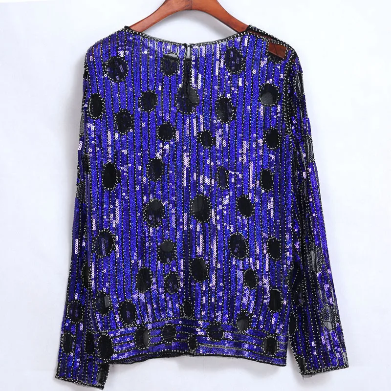 YIZHIQIU cheap long sleeve sequin top beaded sequin blouse