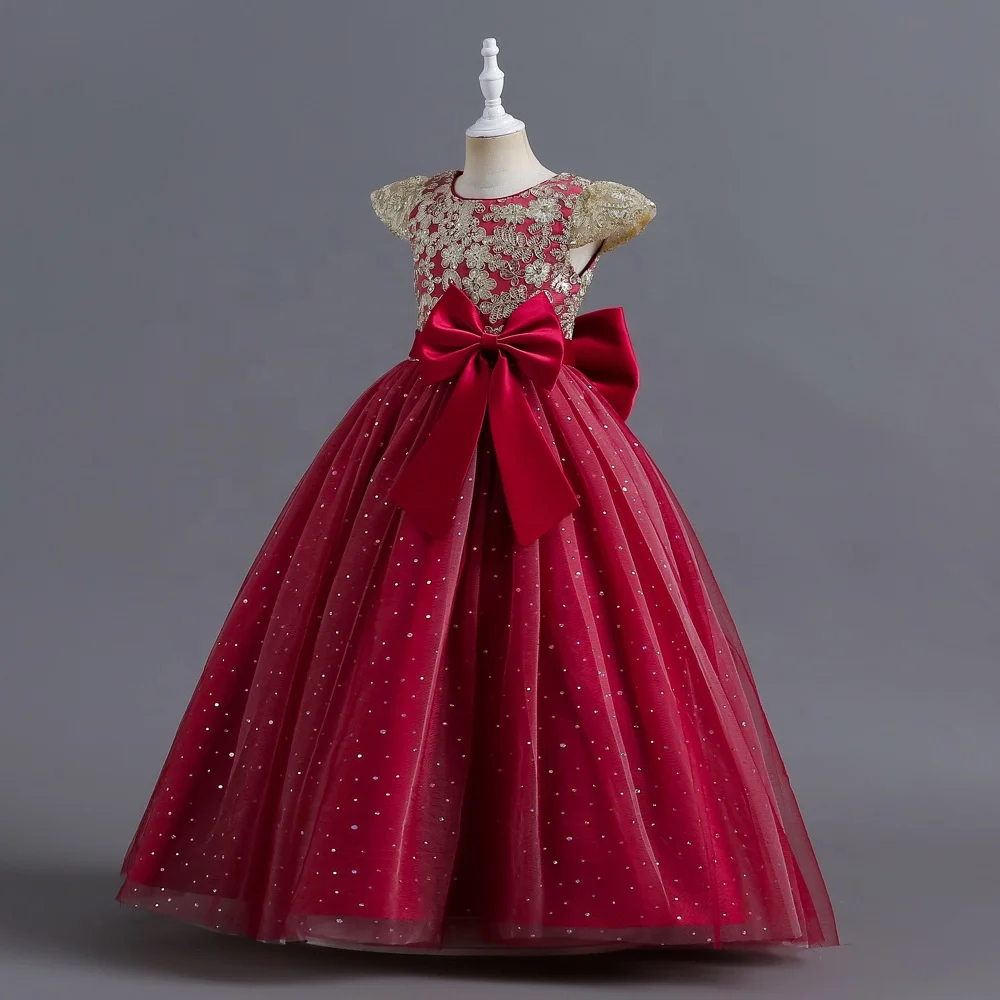 Fashion Satin Top Applique Sequins Short Sleeve Fluffy Tulle Kids Gown Children Wedding Party Little Flower Girls Dresses