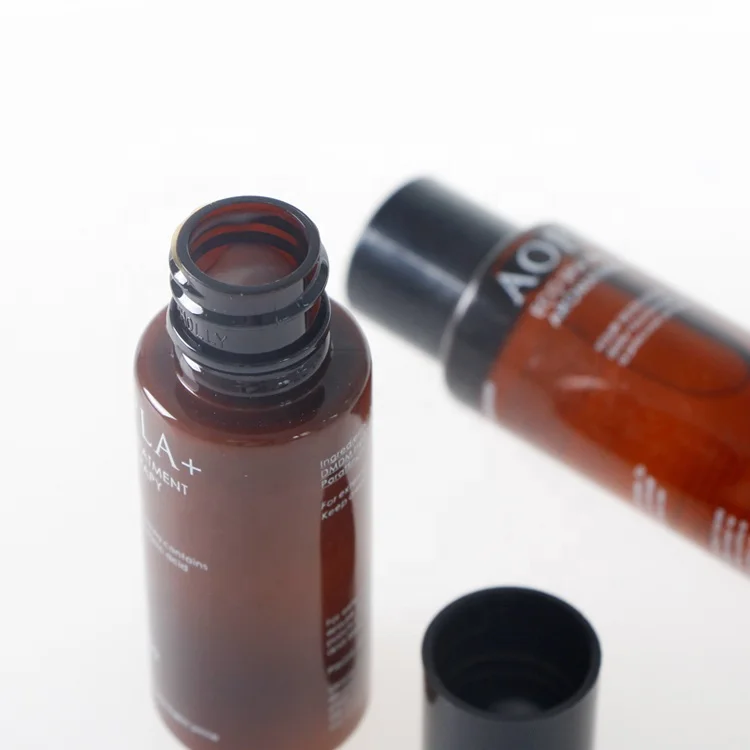 Mini size hotel travel cylinder 30ml amber pet plastic bottle