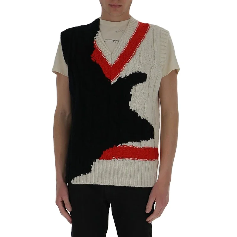 
OEM Factory Custom Jacquard Long Sleeve Knitted Sweater Vest Mens Long Sleeve Knitted Cotton Sweater Pullover 