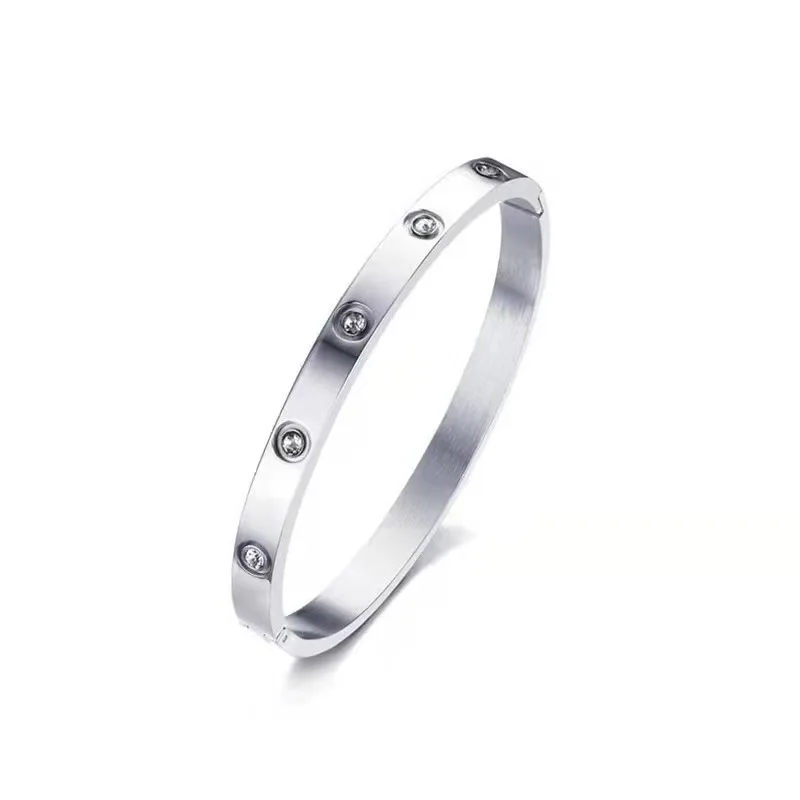 Love Friendship Bracelet Bangle Gold Rose Gold Silver Cubic Zirconia Stainless Steel Hinged Jewelry Crystal Bracelet Birthday Pr