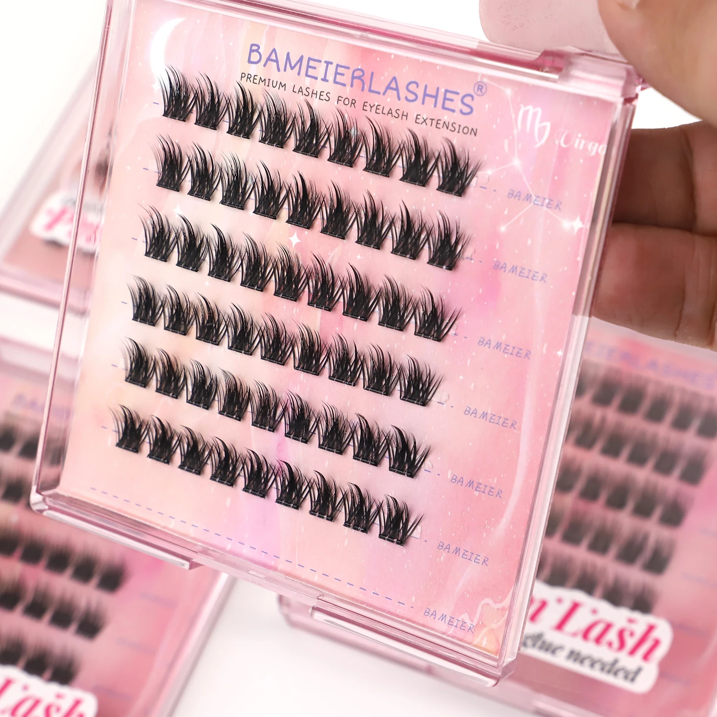 Pre Glued Self-adhesive Lashes Custom Logo XL Lash Tray Diy Cluster Press on Eyelash Extension with clear lash band