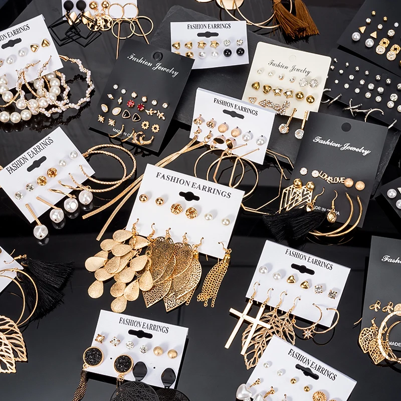 Оптовая Продажа Модные серьги для женщин комплект ювелирных изделий в Корейском стиле Позолоченные серьги-гвоздики серьги в виде колец, набор