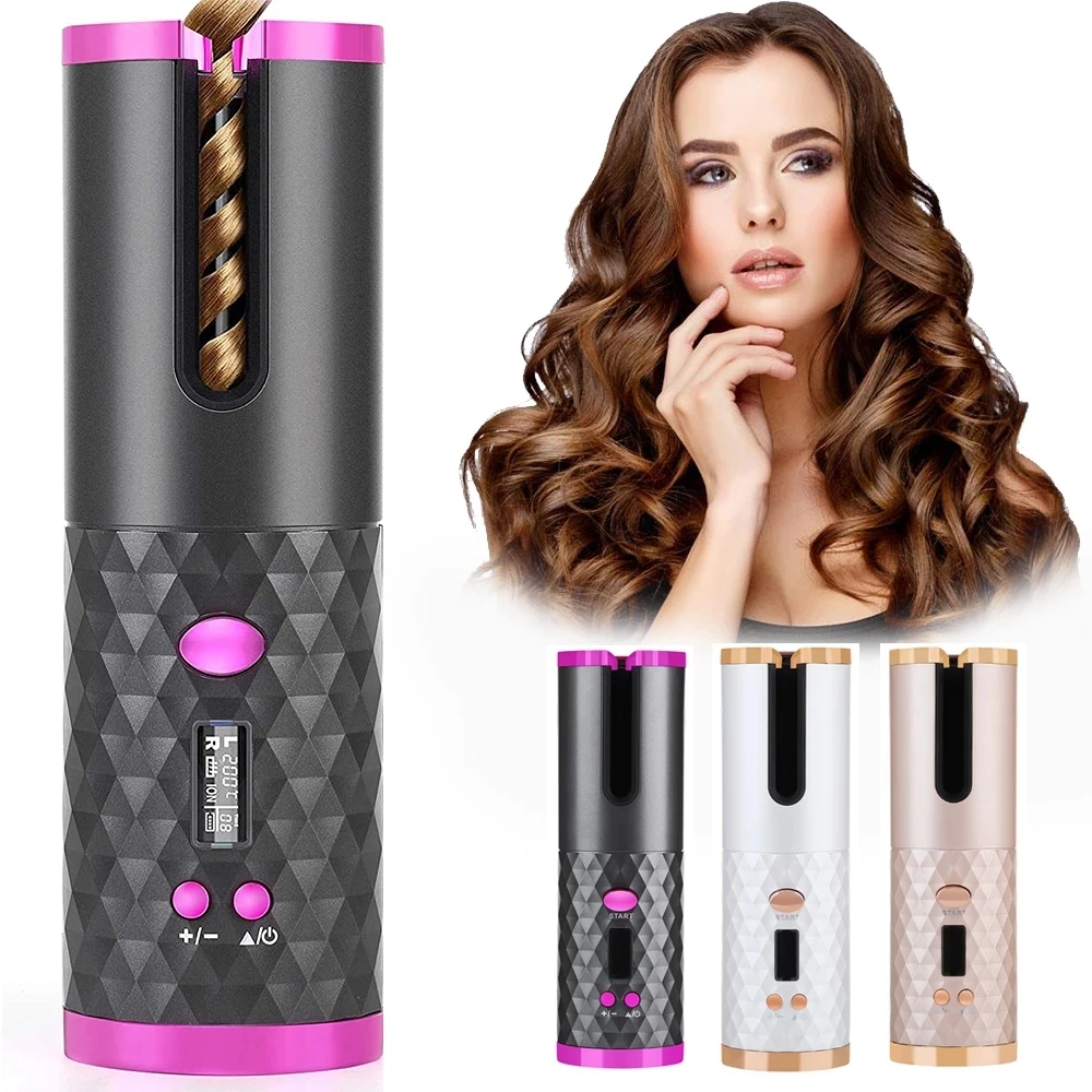 Beauty gadgets Electric portable heating cordless auto hair curler USB Rechargeable curling wands automatic hair styling curler