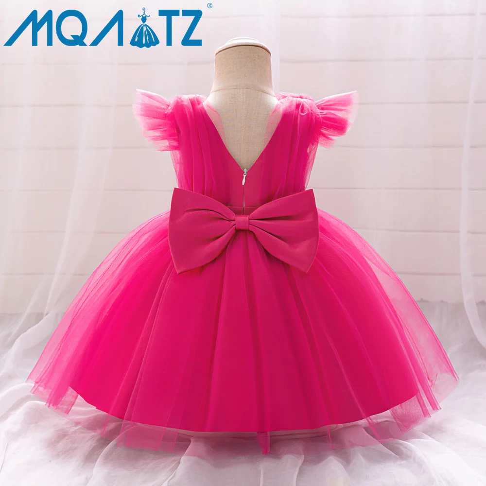 MQATZ Rose Red Tulle Mesh Wedding Baby Girl Dress Toddler Birthday Party Princess Dresses for Kids L2226XZ