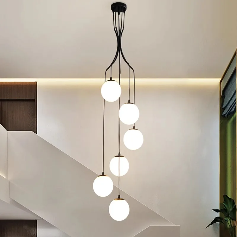Top Sale Led Chandelier Attic Living Room Luxury Glass Ball Villa Rotating Hollow Stairwell Long Light Fixture