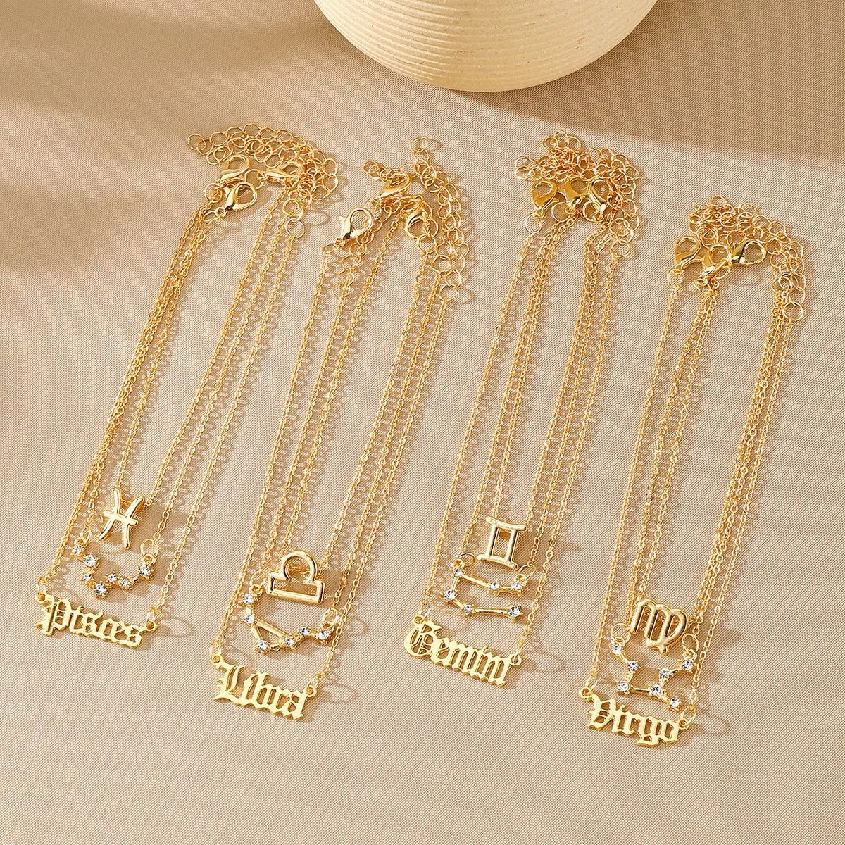 BINSHUO High Quality Wholesale Custom Cheap Crystal Three Layer  Alloy Anklet Twelve Constellations Design Anklet For Women
