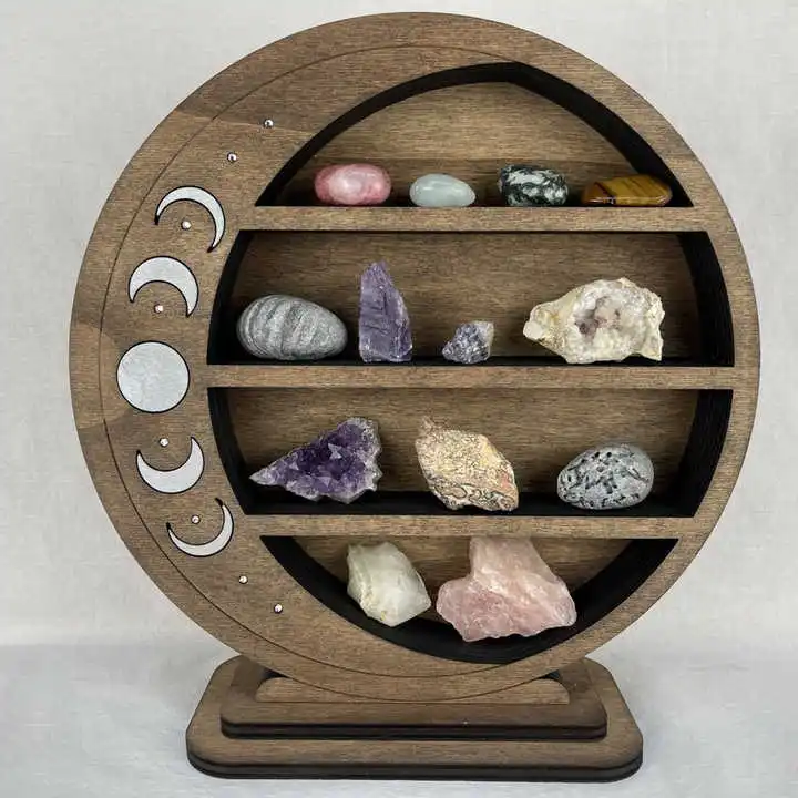Round Crescent Moon & Moon Phases Crystal Trinket Shelf Stand And Wall Mounted