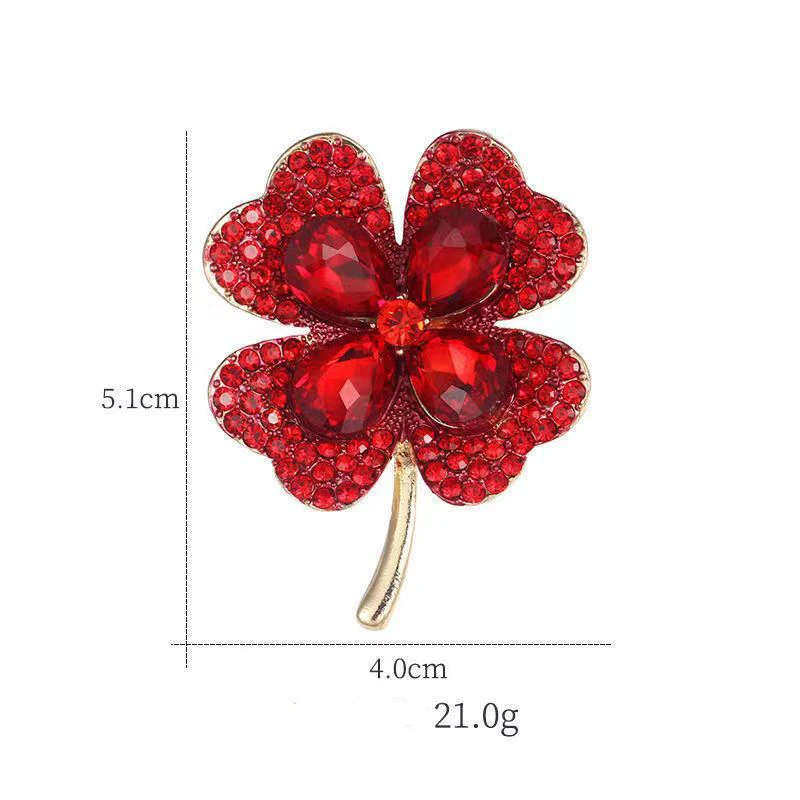 retro fashion clover flower corsage badge woman man suit brooch vintage simple luxury green red crystal rhinestone lapel brooch