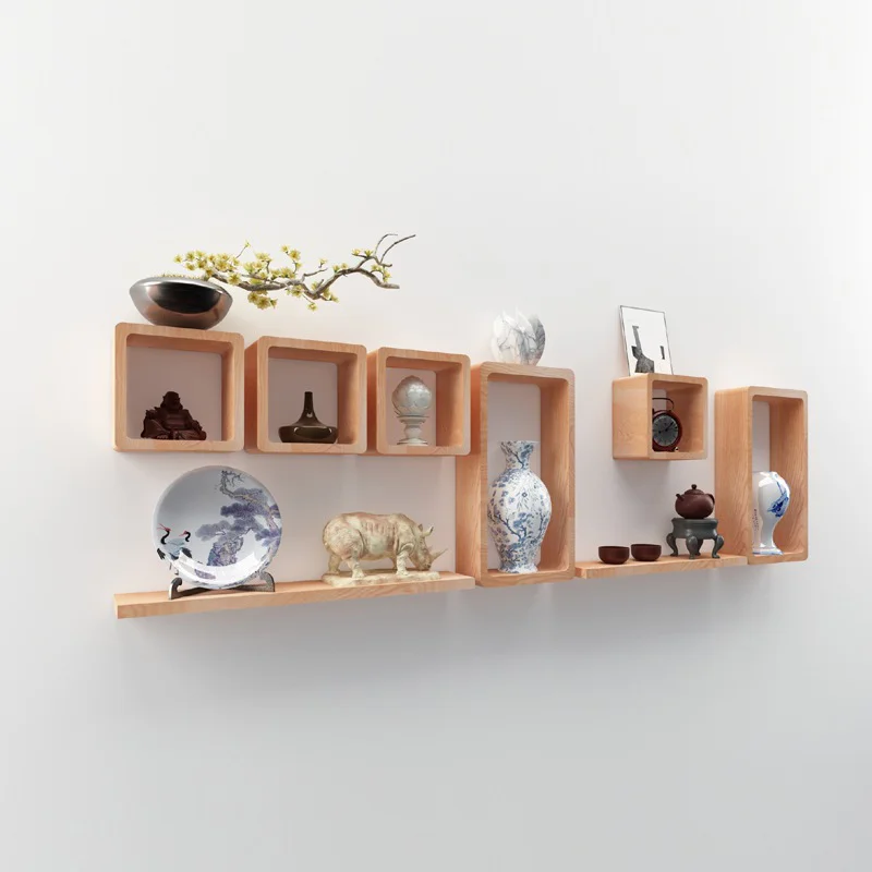 Nordic Modern Furniture Floating Wall Mount Floating Commodity Wooden Cube Shelf Decorative