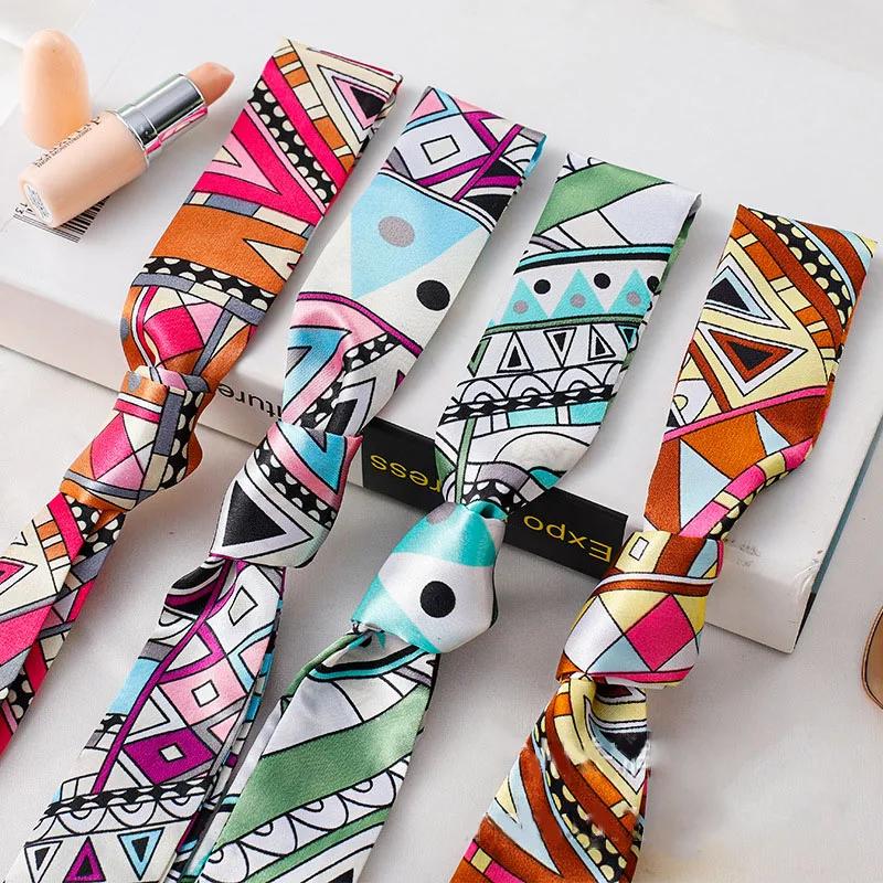 Trendy Women Multifunctional Silk Scarf Custom Business Gift Party Head Neck Silk Satin Scarves Ladies Neckties