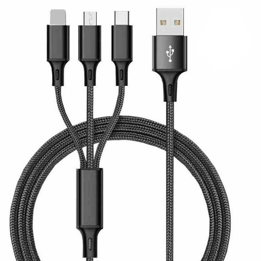 Fast USB Charger Cable 3 in 1 Nylon Braided Charging Data Cable High Quality  For iPhone type-c micro usb charger cable