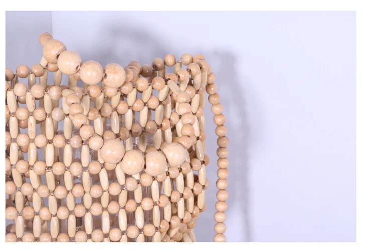 wood bead woven handbag creative DIY wholesale vintage beach bag handmade beaded woven ladies bags