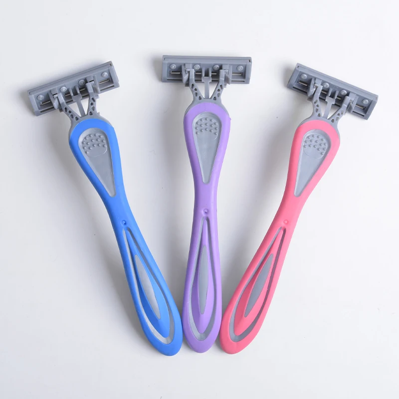 Hot Selling purple 3 Blades Recycled Plastic And  Streamline Wave Handle Pivoting Head Type Female Lady Women Shaving Razor