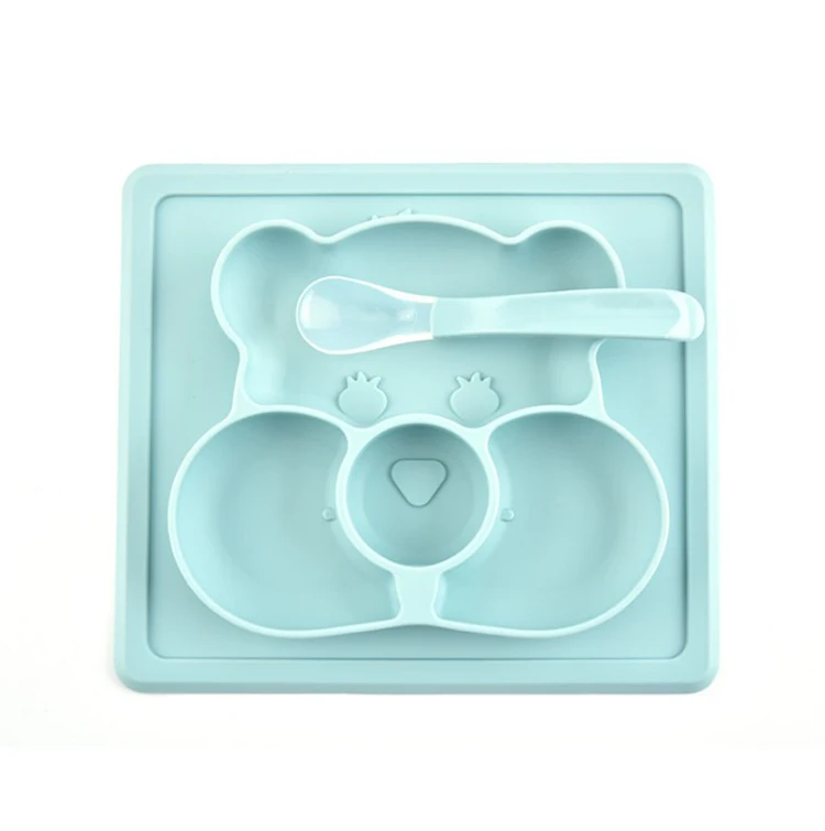 Силиконовая детская миска Bear, посуда для детского питания, встроенная противоскользящая силиконовая детская миска с ложкой