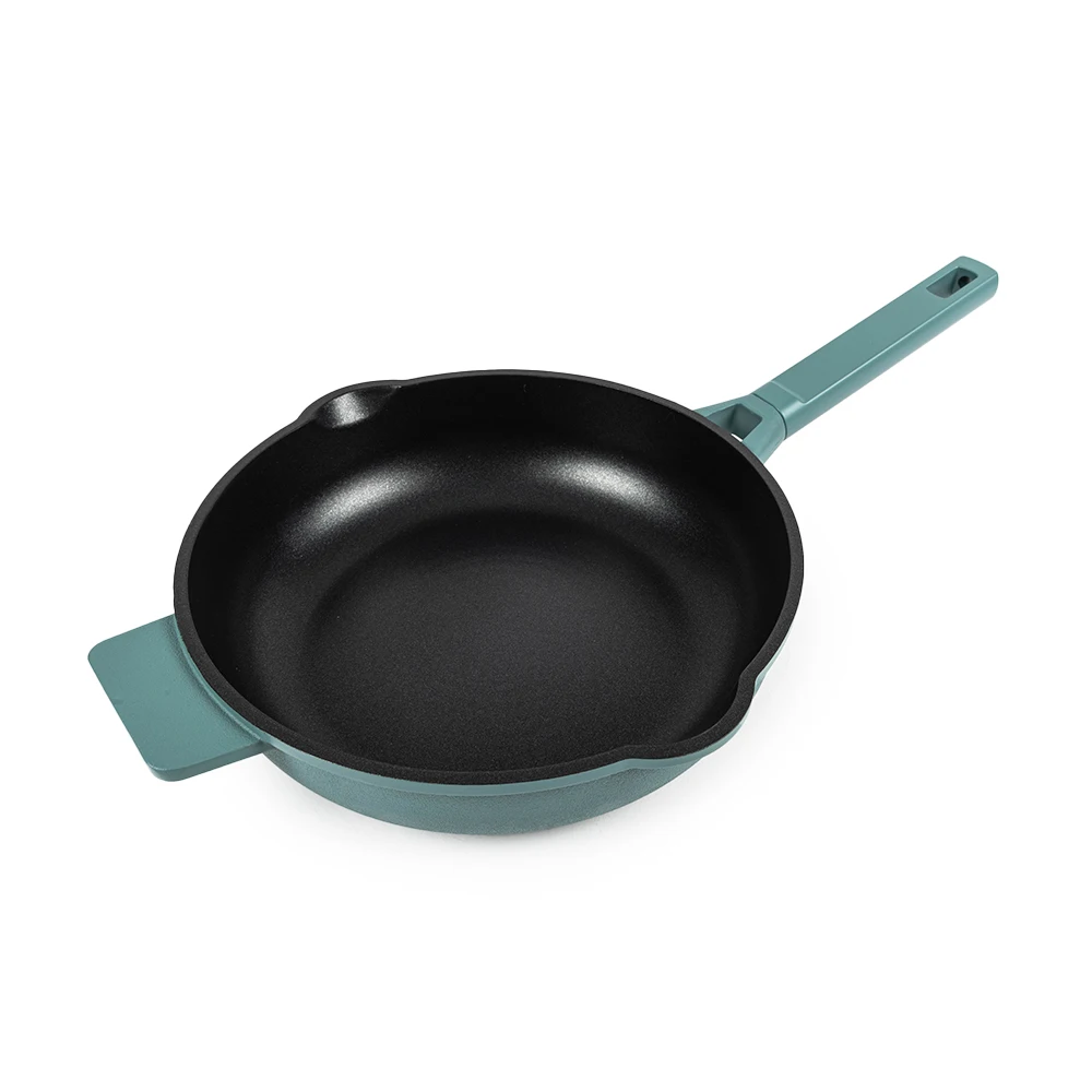 Blue Aluminum Deep Frying Pan With Lid Nonstick Deep Saute Pan  Skillet Wok