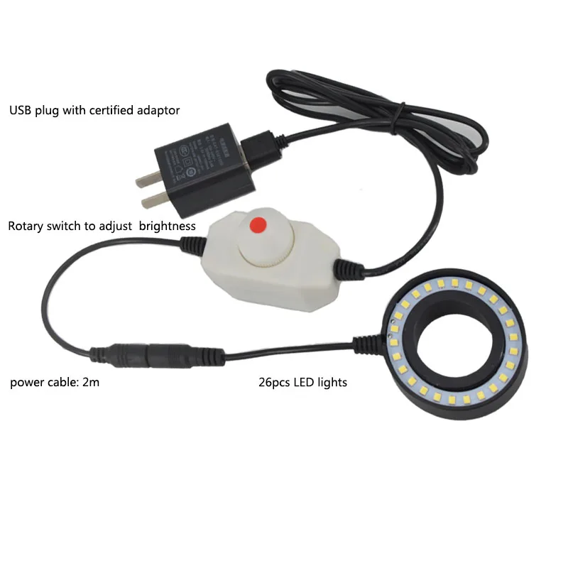 Ultrathin 26 LED Adjustable Ring Light illuminator Lamp For STEREO ZOOM Microscope USB Plug