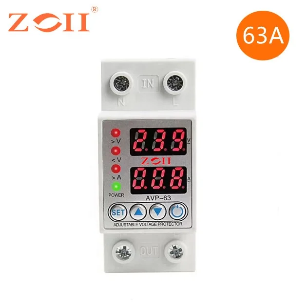 High Quality Free Sample Dual Display Digital Over Under Voltage Protector AC 1A-63A 230V Adjustable Voltage Current Protector